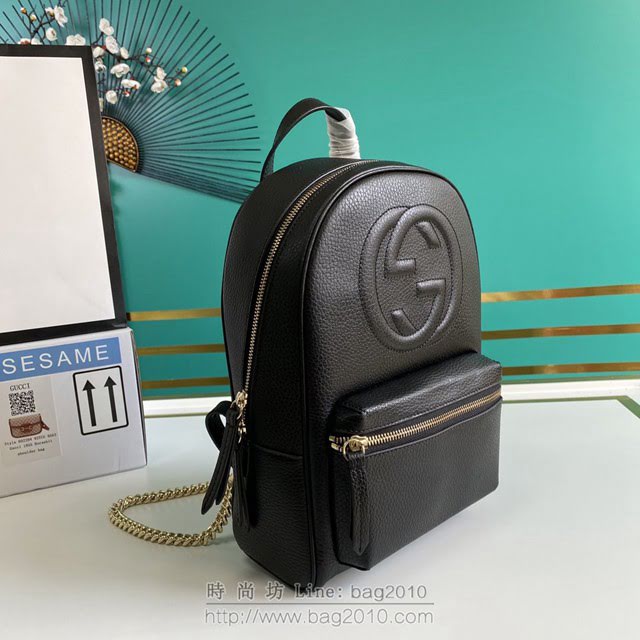 Gucci古馳包包 G家新款雙肩包 431570 古奇黑色全皮男士雙肩後背包 gdj1466